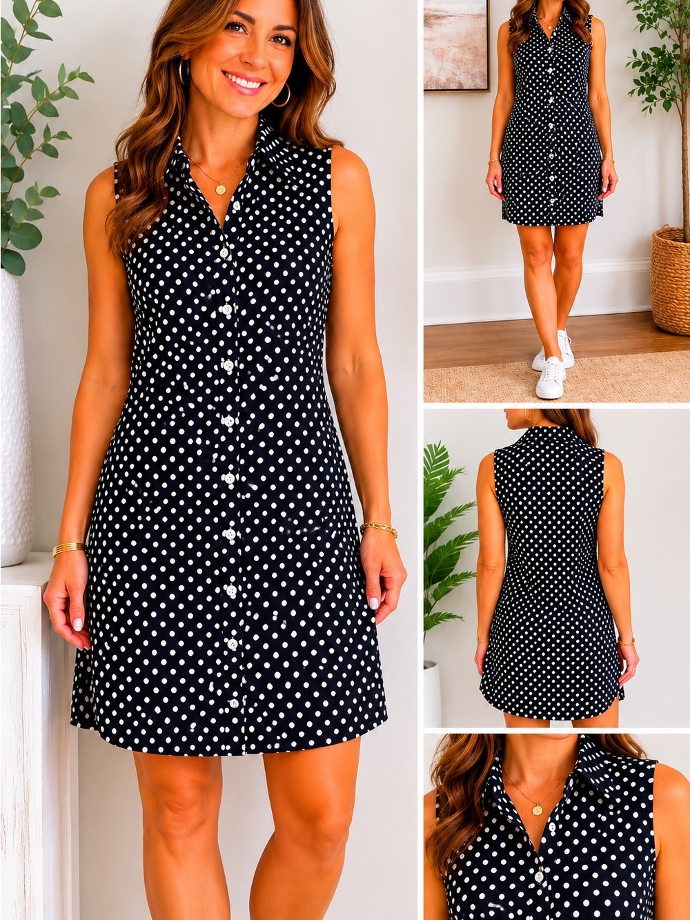 Tommy Hilfiger Polka Dot Sleeveless Shirt Dress Size 4